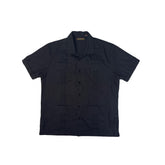 Vintage 90s Cubayera Men's L Black Guayabera Shirt - Short Sleeve Button Down